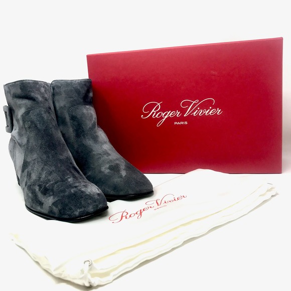 $1050 NIB Roger Vivier Paris Polly Dark Gray Bootie T.45 B sz 41.5 11.5B - Picture 6 of 10